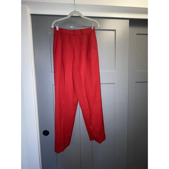 Lauren Ralph Lauren Pants - LAUREN RALPH LAUREN Women's Red Pleated Casual Cuffed Pure Wool Ankle Pant 8